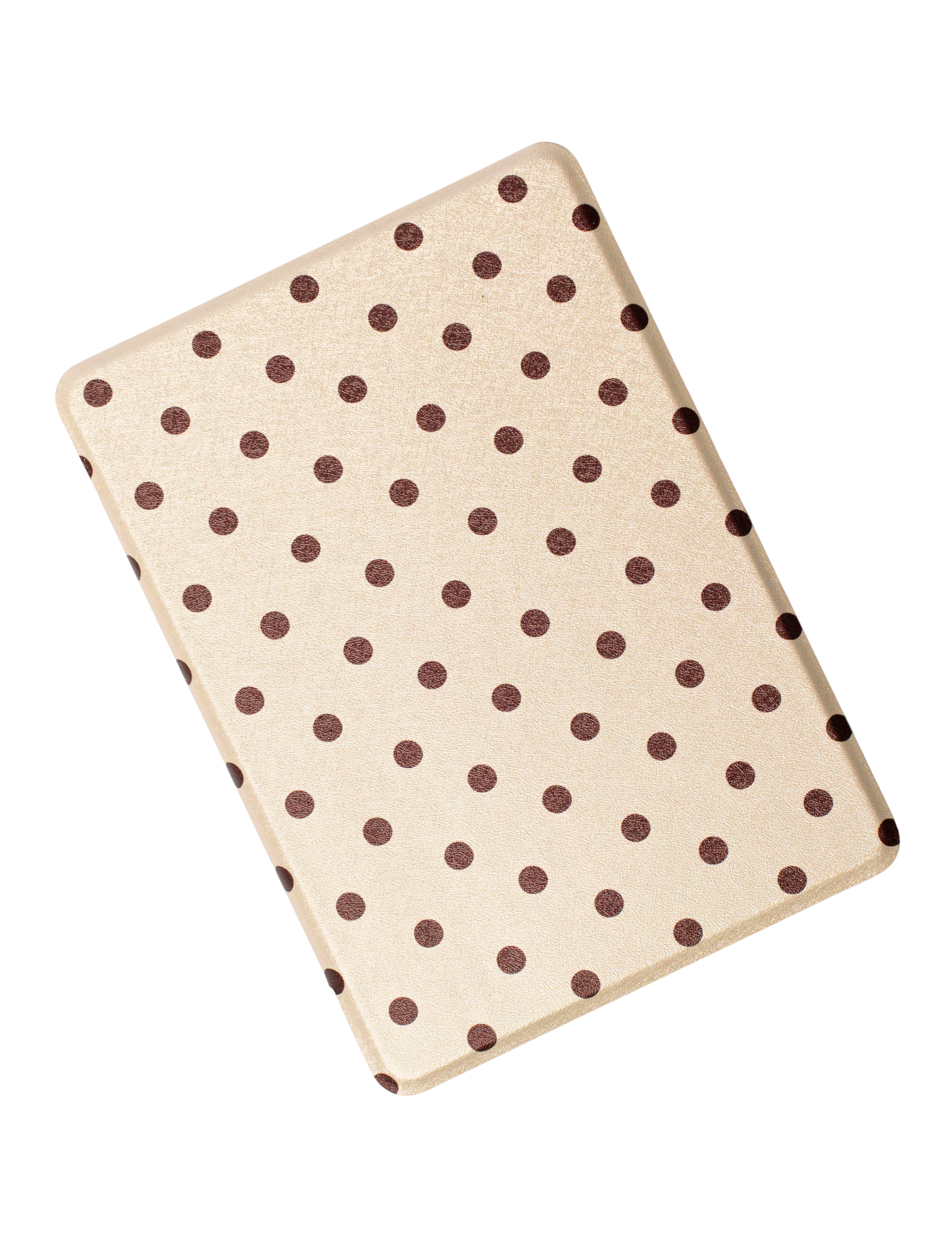 Cream Kindle case with brown polka dots on a white background. Kindle Cover with Vegan Leather. Matchy Kindle cover for 6.8 inch Kindle with plastic back.