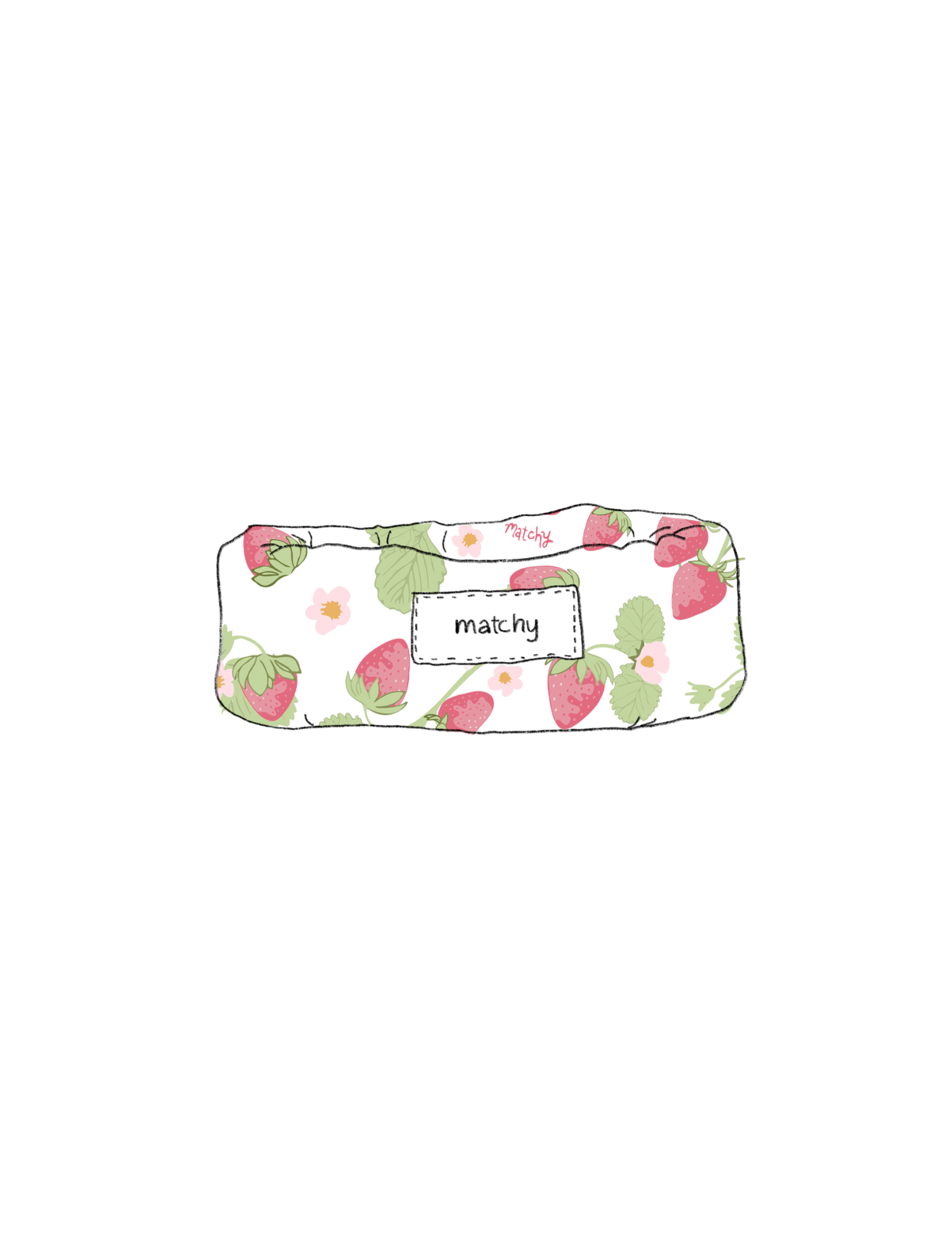 Illustration of a padded quilted bubble tray in cream with pink strawberries and green leaves with a 'matchy' label. Matchy Sofia Bubble Tray, a padded trinket tray.