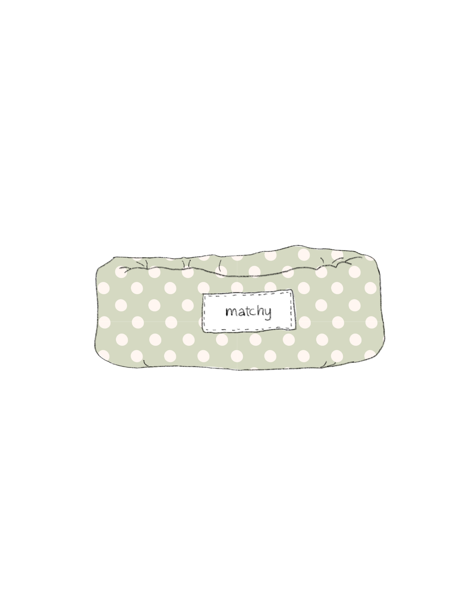 Illustration of a padded quilted bubble tray in sage green with white polka dots with a 'matchy' label. Matchy Poppy Bubble Tray, a padded trinket tray.