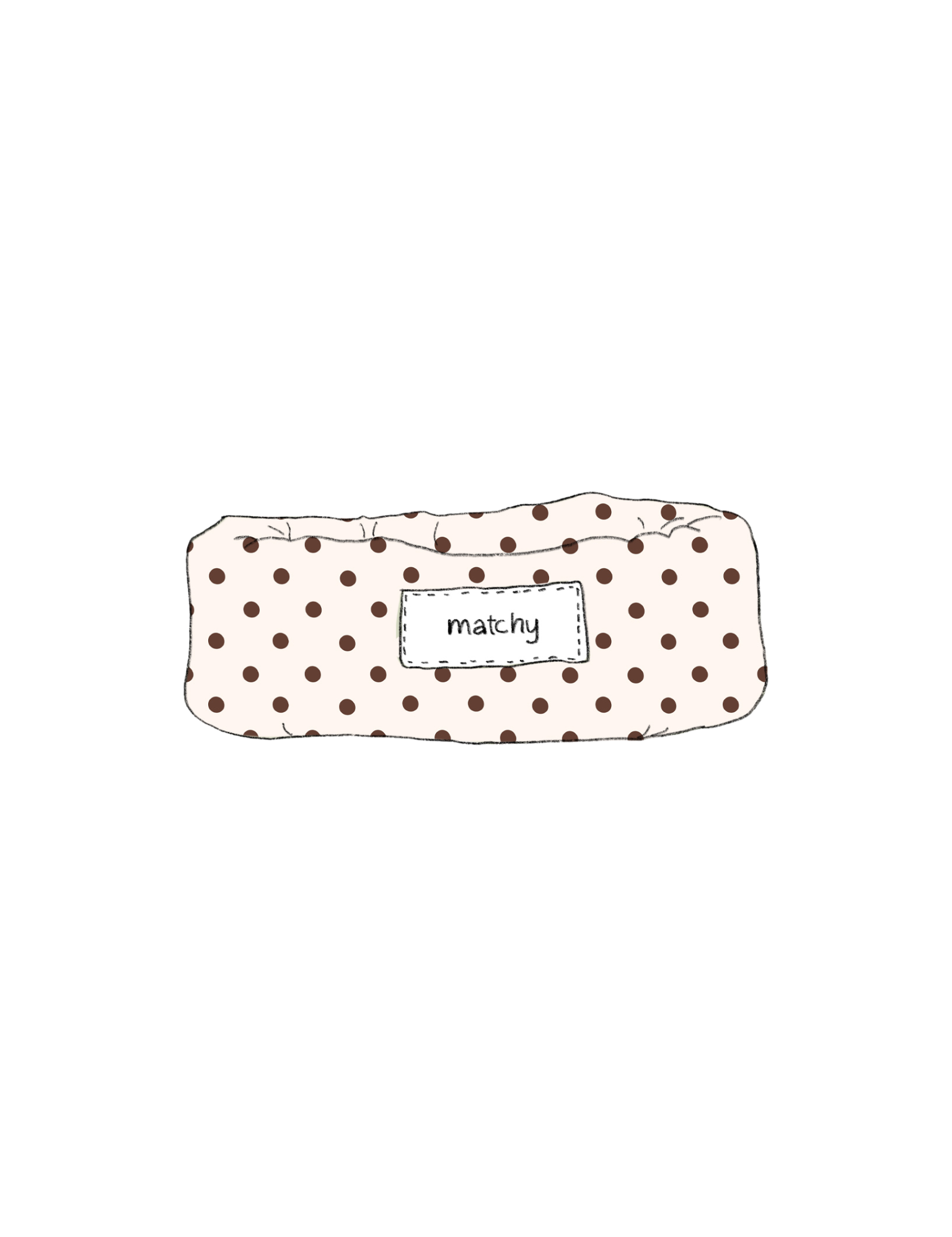Illustration of a padded quilted bubble tray in cream with brown polka dots with a 'matchy' label. Matchy Ken Bubble Tray, a padded trinket tray.